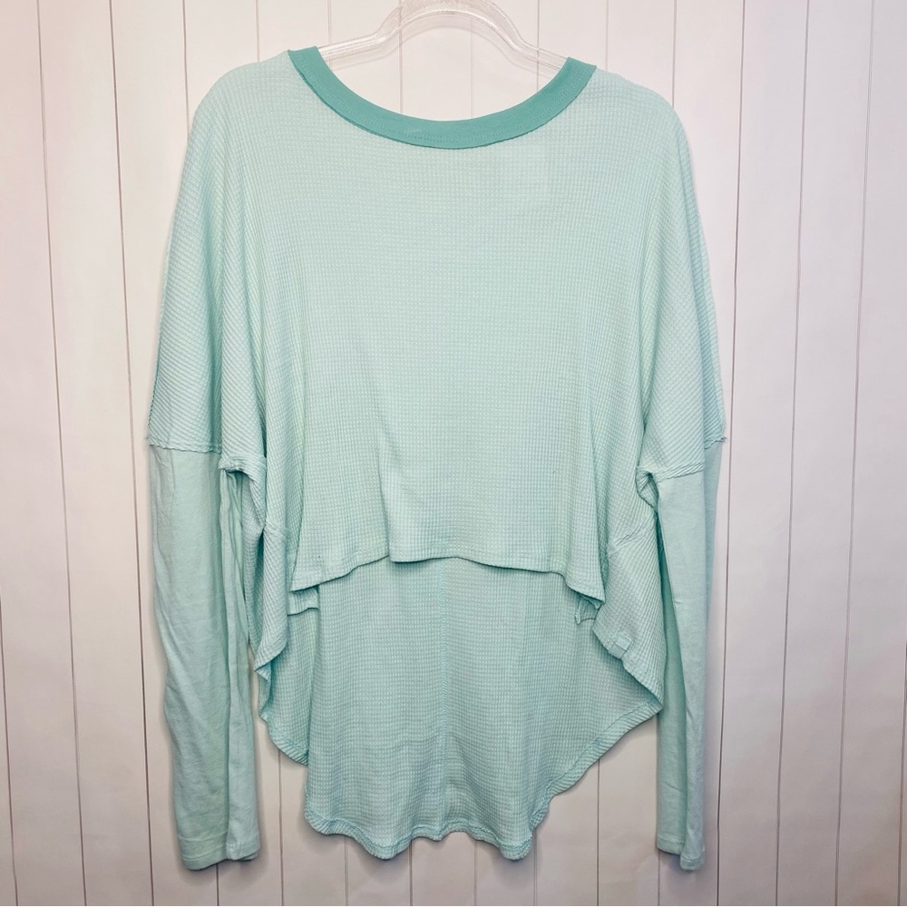 We The Free Sky Mint Jayson Ringer Long Sleeve Tee Preppy Athleisure NWT Small